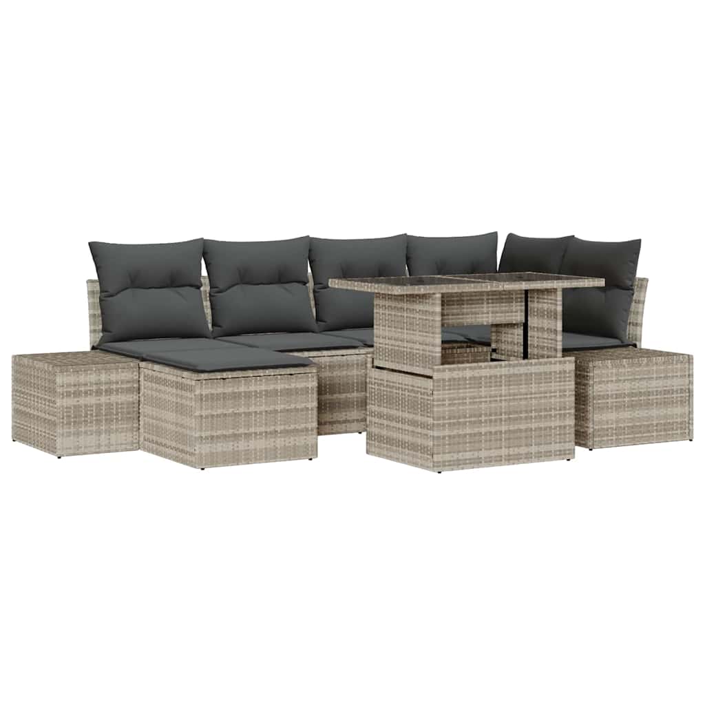 Garten-Sofa-Set mit Speicher 7 pcs Hellgrau Poly Rattan